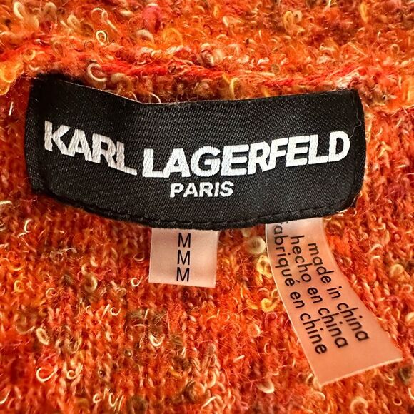 Karl Lagerfeld Paris orange ruffle shoulder cardigan sweater, wool blend, medium - Picture 6 of 14